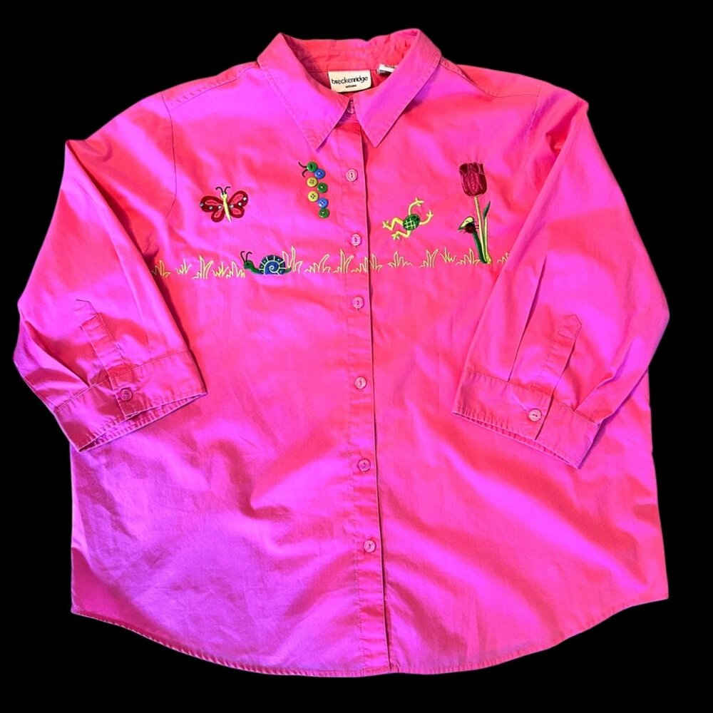 Vintage Breckenridge Neon Art To Wear Embroidered Critter Blouse 2X